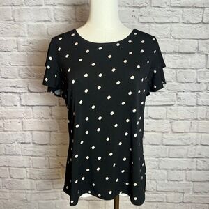 Adrianna Papell Women's M Black Polka Dot Flutter Sleeve Blouse Classic Chic